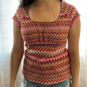 Requirements 1/4 Sleeve Zig Zag Patterned Top
